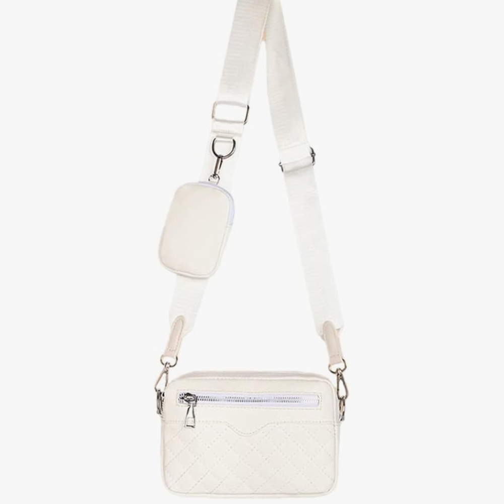 Amazon Cream Quilted Crossbody Bag with Detachable Mini Pouch